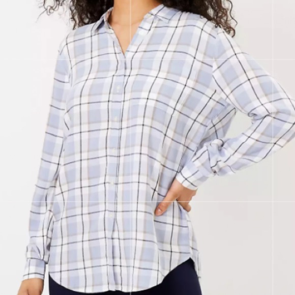 Loft Plaid Tunic Rayon Shirt Top flowy fit  M L XL - Picture 4 of 8